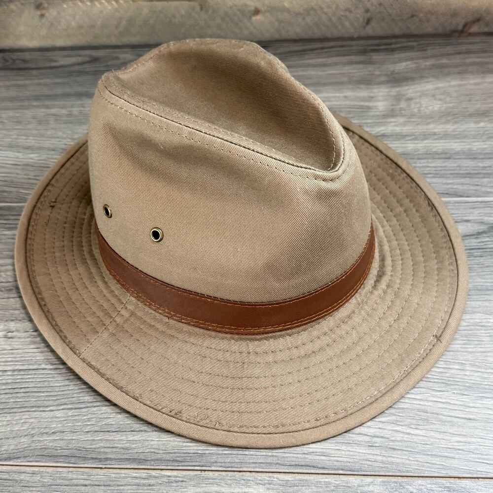 Dorfman Pacific Co. Hiker Hat Size M Outback Twill Faux Leather Band Western